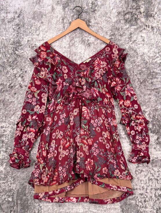 For Love And Lemons Dresses & Skirts - For Love & Lemons Dress Medium Womens Floral Mesh Tiered Mini Long Sleeve